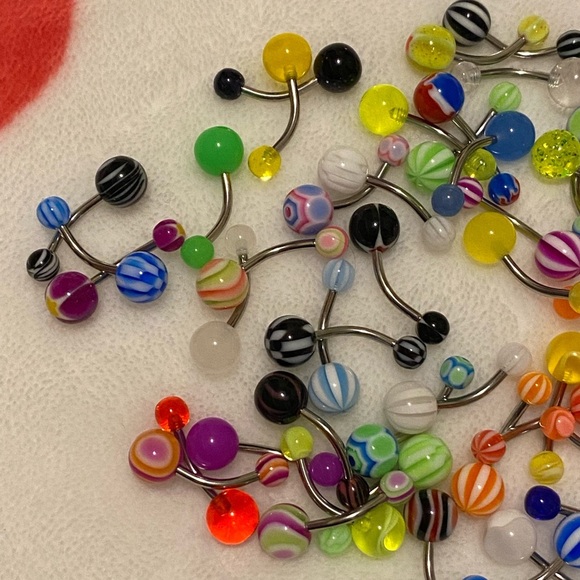 UV ACRYLIC BALL STEEL BARBELL BELLY BUTTON RING SET OF 57 - Picture 3 of 7